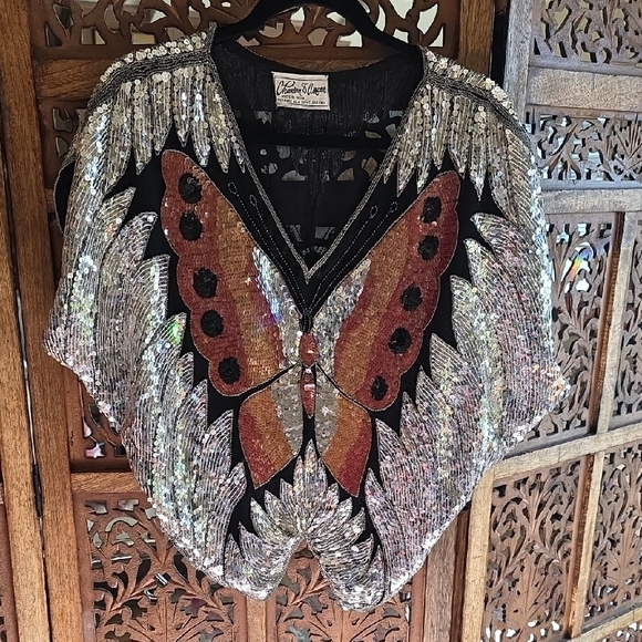 Chanson D Amour Tops - Chanson D Amour Vintage Elegant Sequin Butterfly Top